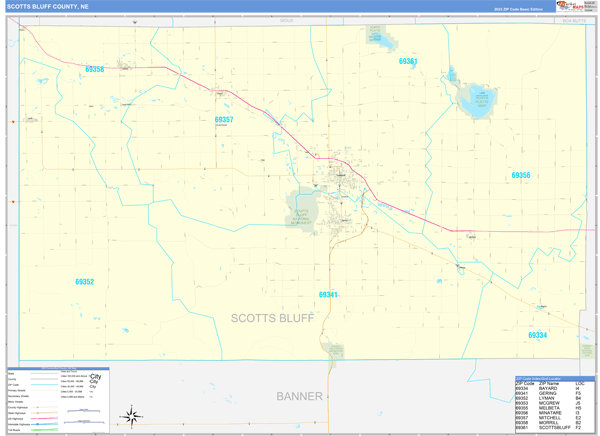 Scotts Bluff County, NE Wall Map Basic Style